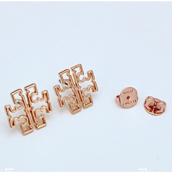 Tory Burch Rose Gold Logo Stud Earrings - Picture 3 of 3